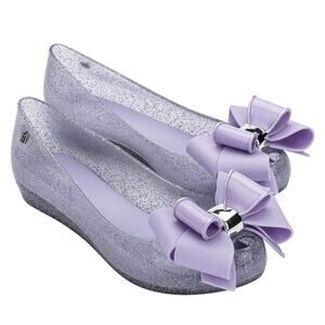 Mini Melissa Ultragirl Sweet IX Purple Clear Glitter Lilac Bow Youth Size 3 NWOB